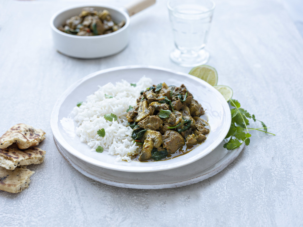 Korma d’agneau irlandais et de champignons aux épinards